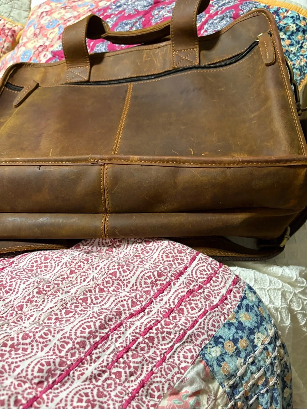 Jack&Chris Classic Brown Leather Laptop Briefcase with Multiple Front Pockets
